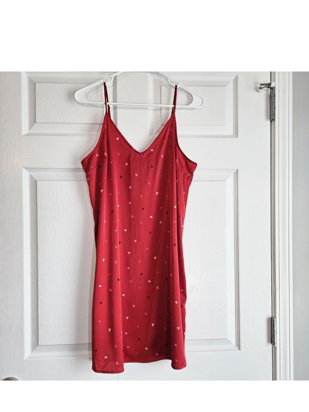 Satin Heart Print Slip Mini Dress Chemise Nightie S Valentines Y2K Coquette